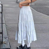Voguable  Fairycore Floral Edge A-line Long Skirt White Coquette Aesthetic Skirts Y2K Holiday Party Casual Outfit Sweet Skirts